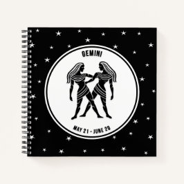 Cuaderno Rótulo Gemini Zodiac, portátil blanco y negro