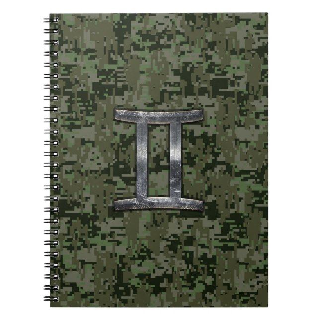 Cuaderno Rótulo Gemini Zodiac sobre el Camo Digital Verde (Frente)