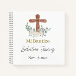Cuaderno Rótulo invitado de bautismo floral blanco