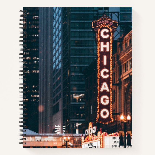 Cuaderno Rótulo Neon De Chicago Illinois De Noche (Anverso)