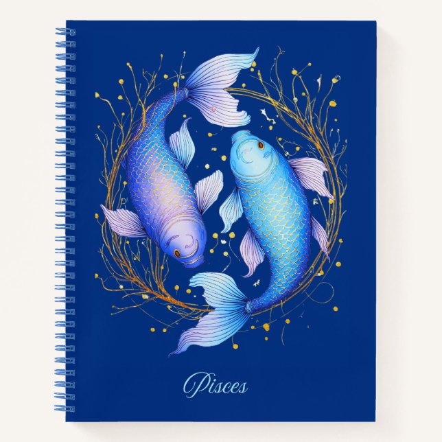 Cuaderno Rótulo Pisces Zodiac, Dos Graceful Koi Fish Journa (Anverso)