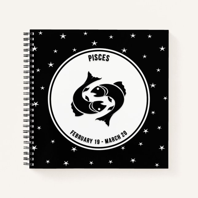 Cuaderno Rótulo Pisces Zodiac, portátil blanco y negro (Anverso)