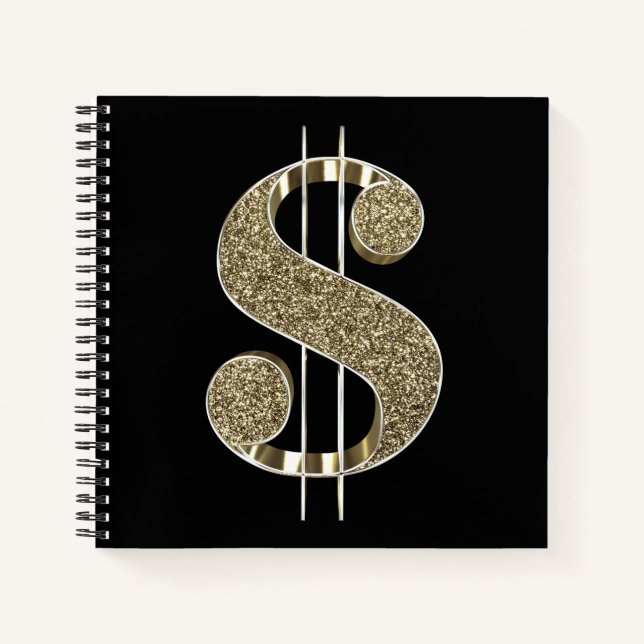 Cuaderno Rótulo Purpurina de oro en dólares (Anverso)