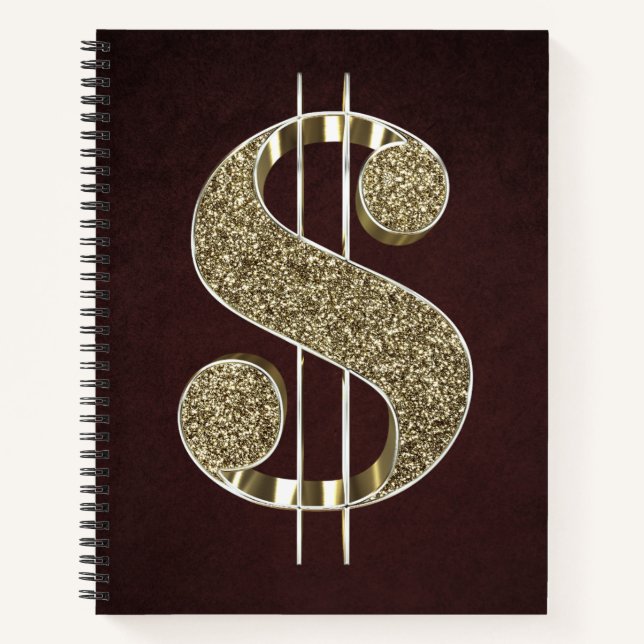 Cuaderno Rótulo Purpurina de oro en dólares (Anverso)