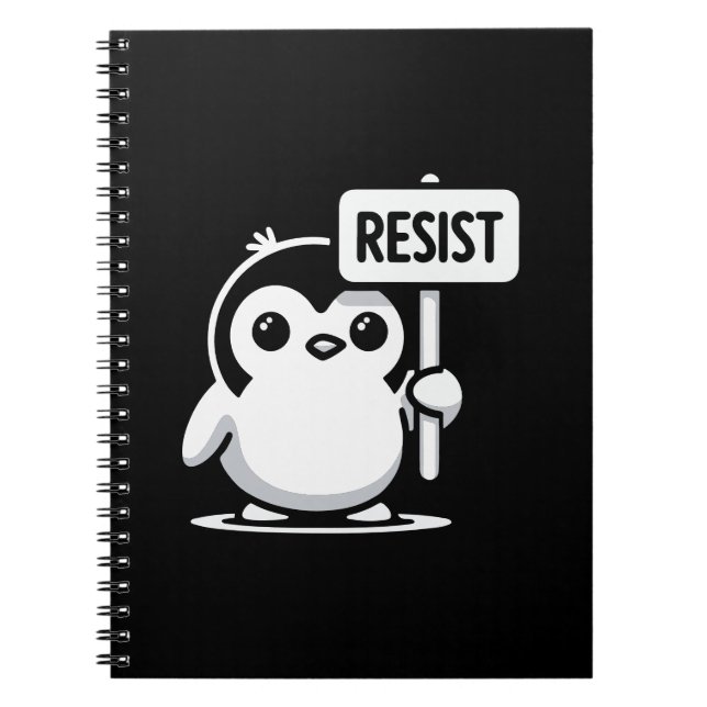 Cuaderno Rótulo "RESIST" del personalizado Pingüino - B & W (Frente)