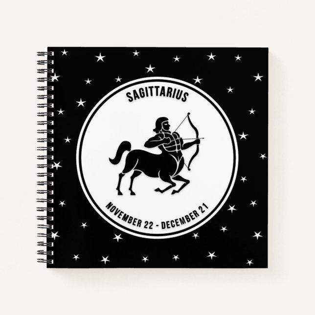 Cuaderno Rótulo Sagittarius Zodiac, portátil blanco y negro (Anverso)
