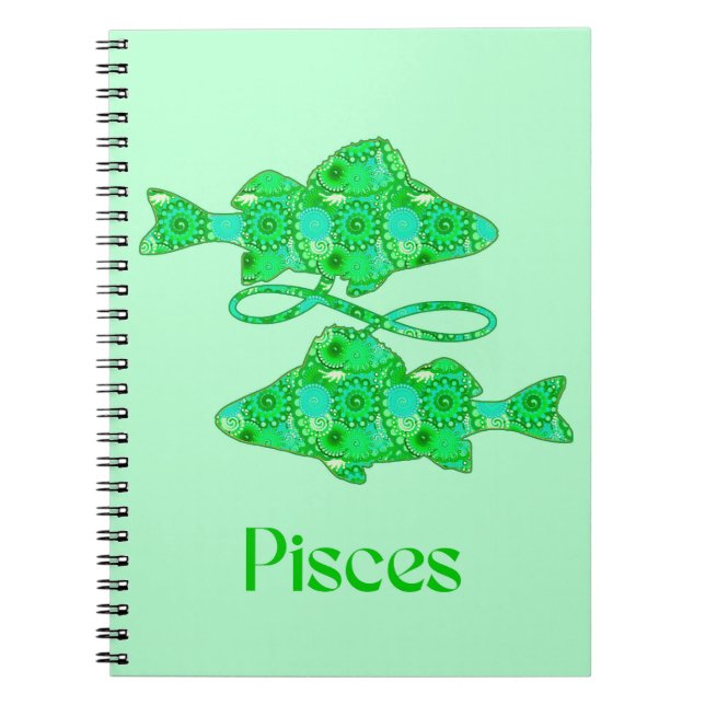 Cuaderno Rótulo Zodiac para los Piscis en verde marino (Frente)