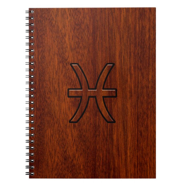 Cuaderno Rótulo Zodiac Pisces al estilo de grano de madera  (Frente)