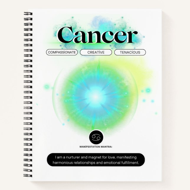 Cuaderno Rótulo Zodiaco moderno Cáncer Cita Elemento Agua (Anverso)