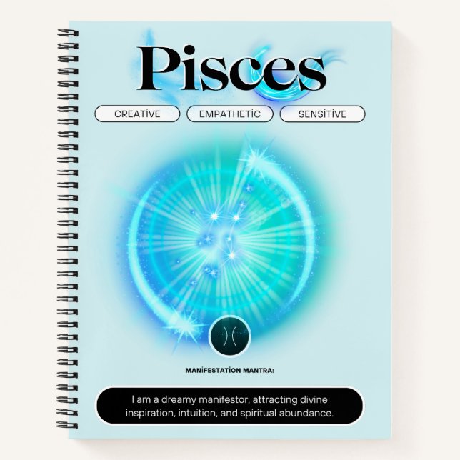 Cuaderno Rótulo Zodiaco Moderno Pisces Cita Elemento Agua (Anverso)