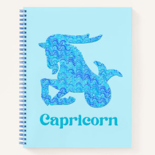 Cuaderno Rótulo zodiaco para Capricornio en azul y turquesa