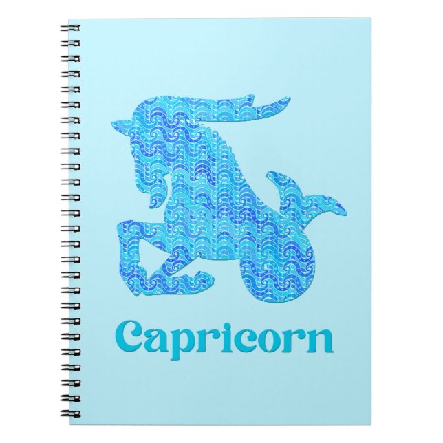 Cuaderno Rótulo zodiaco para Capricornio en azul y turquesa (Frente)
