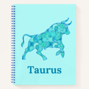 Cuaderno Rótulo zodiaco para el Tauro en tonos azules