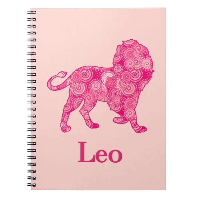 Cuaderno Rótulo zodiaco para León en un Patrón Fractal Rojo (Frente)