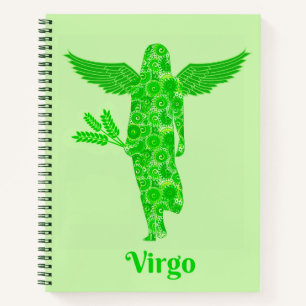 Cuaderno Rótulo zodiaco para Virgo en tonos verdes
