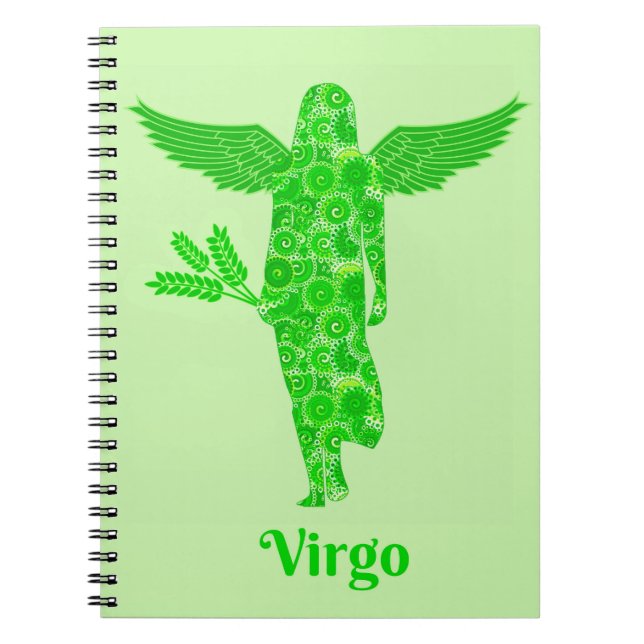 Cuaderno Rótulo zodiaco para Virgo en tonos verdes (Frente)