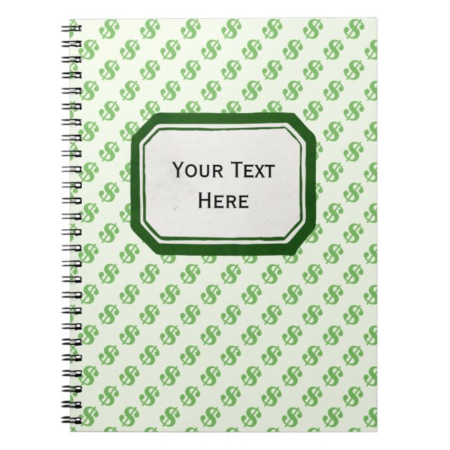 Cuaderno Rótulos de dólar en verde con la etiqueta (Frente)