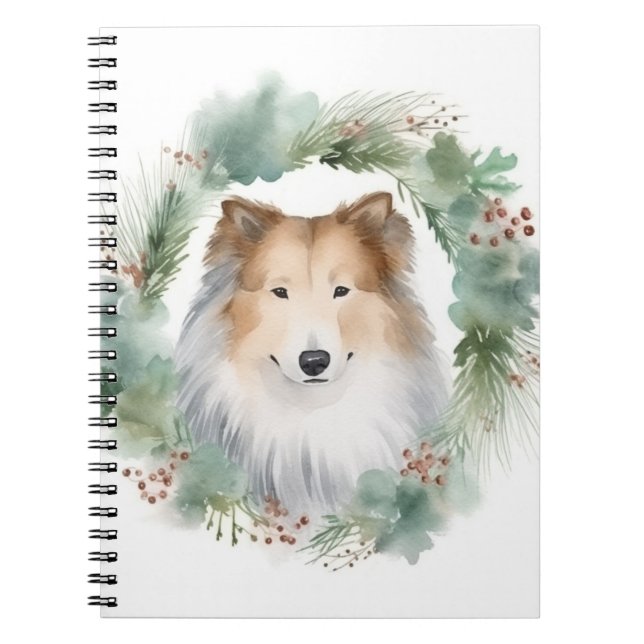Cuaderno Rough Collie Navidades Wreath Festive Pup (Frente)