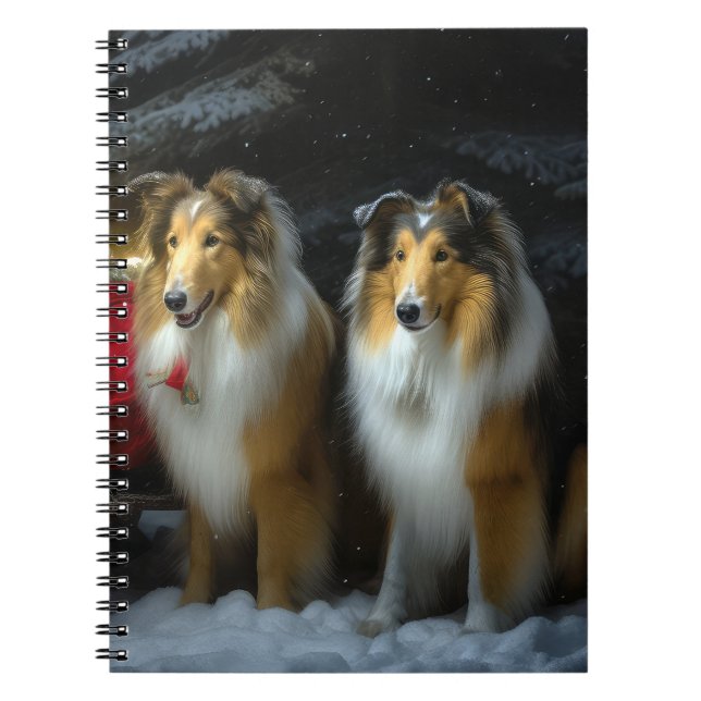 Cuaderno Rough Collie Snowy Sleigh Navidades Decoración (Frente)