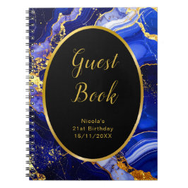 Cuaderno Royal Blue and Gold Marble Agate Birthday Party 