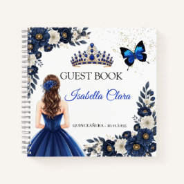 Cuaderno Royal Blue Quinceañera Butterfly Guest Book
