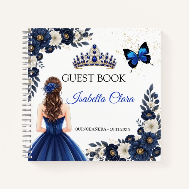 Cuaderno Royal Blue Quinceañera Butterfly Guest Book (Anverso)