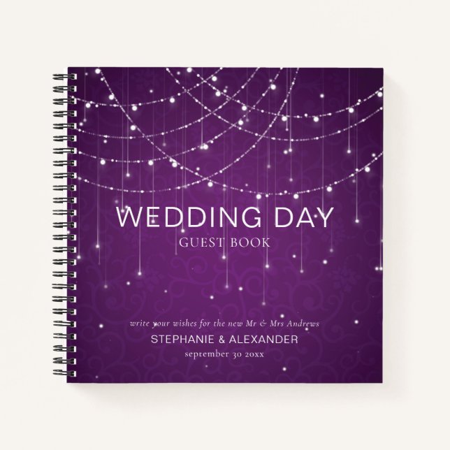 Cuaderno Royal Purple String Lights Boda Guest Book (Anverso)