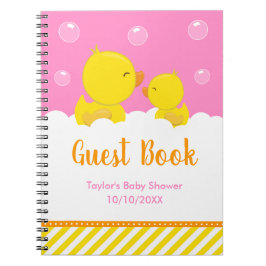 Cuaderno Rubber Ducky Yellow Pink Baby Shower Guest Book
