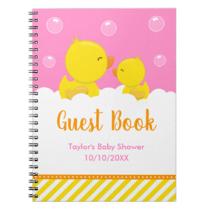 Cuaderno Rubber Ducky Yellow Pink Baby Shower Guest Book