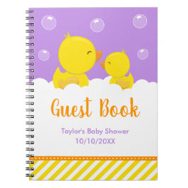 Cuaderno Rubber Ducky Yellow Purple Baby Shower Guest Book