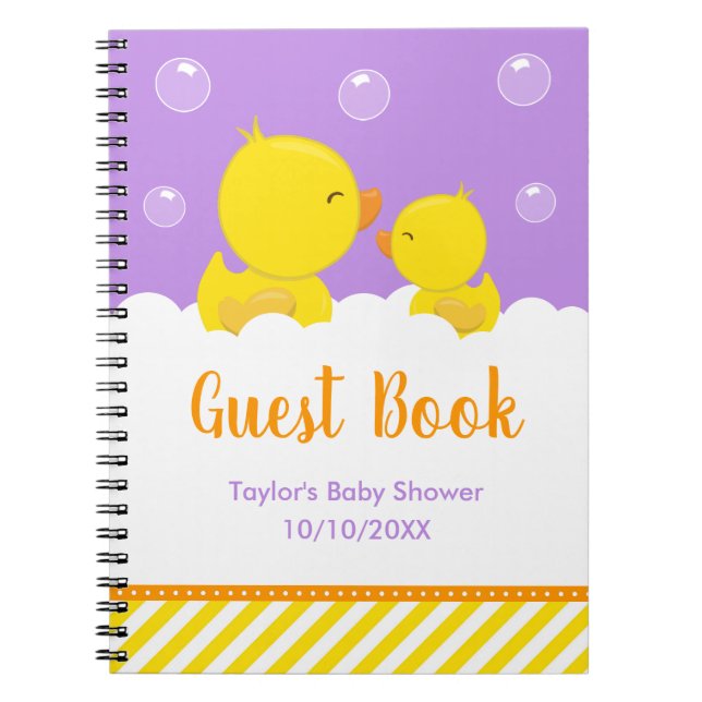 Cuaderno Rubber Ducky Yellow Purple Baby Shower Guest Book (Frente)