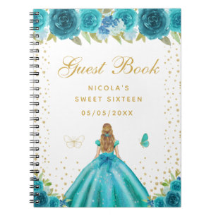 Cuaderno Rubia Floral Teal Princesa Cumpleaños Dieciséis