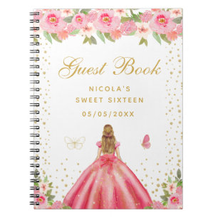 Cuaderno Rubia Princesa de Cabello Floral Rosa Cumple Dulce
