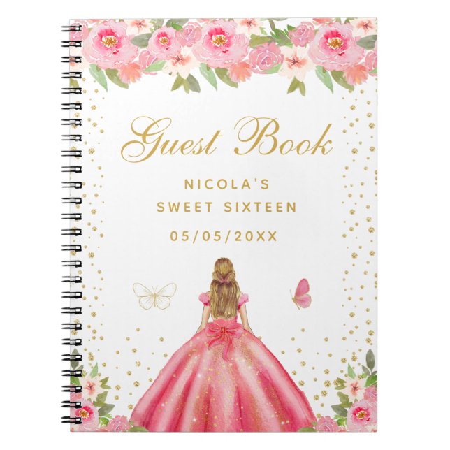 Cuaderno Rubia Princesa de Cabello Floral Rosa Cumple Dulce (Frente)