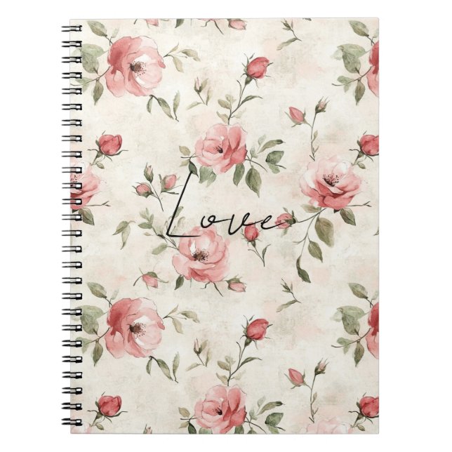 Cuaderno Rubor de Crema Rosas Florales Rosadas (Frente)