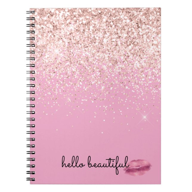 Cuaderno Rubor de Labios Besos Rosados con Brillo        (Frente)