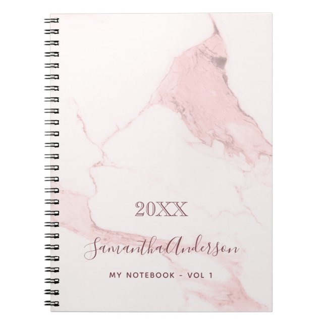Cuaderno Rubor de mármol rosa nombre elegante negocio (Frente)
