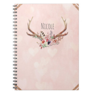 Cuaderno Rubor de rosa flores ciervo astas boho chic
