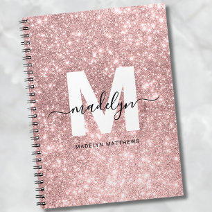 Cuaderno Rubor destellante rosa dorado femenino Monograma
