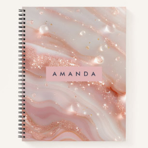 Cuaderno Rubor Personalizado Mármol Rosa Dorado con Brillo