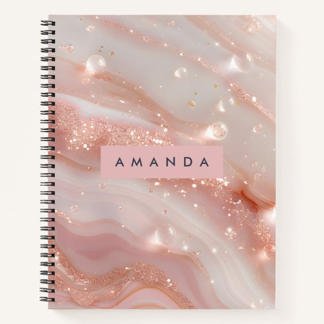 Cuaderno Rubor Personalizado Mármol Rosa Dorado con Brillo (Anverso)