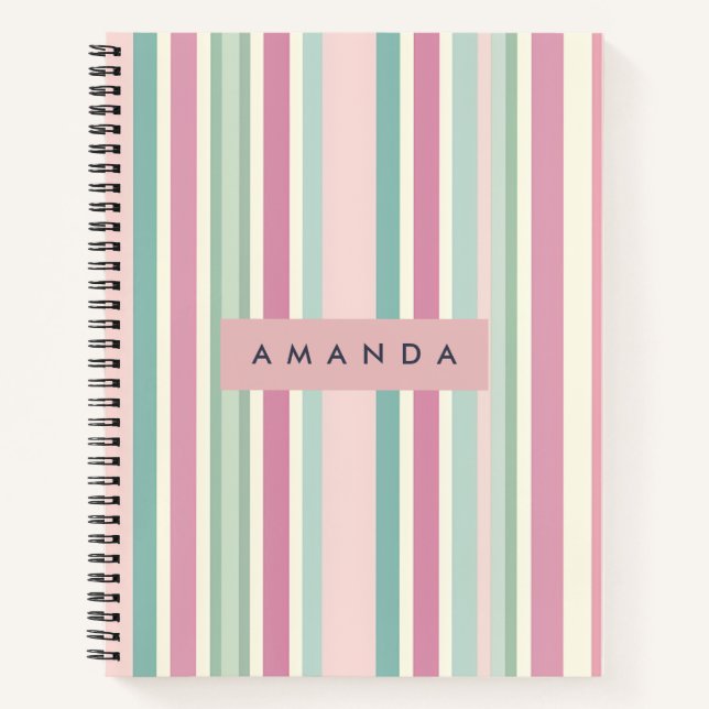 Cuaderno Rubor Personalizado Rayas Pastel Menta (Anverso)