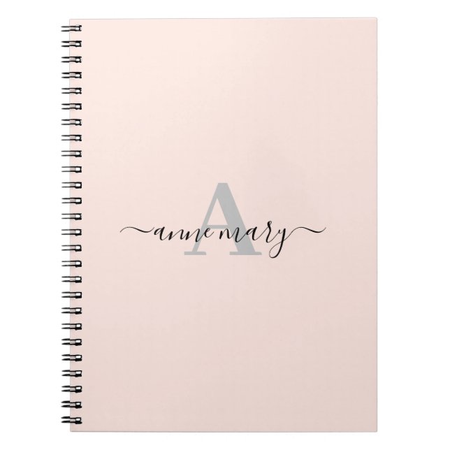 Cuaderno Rubor Pink Custom Name Monogram Gift Favly Girly (Frente)