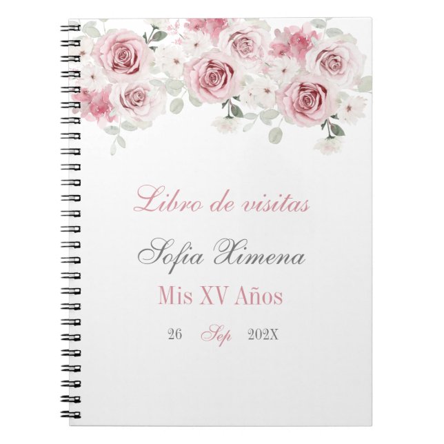 Cuaderno Rubor Pink Floral Guest Book Quinceañera (Frente)