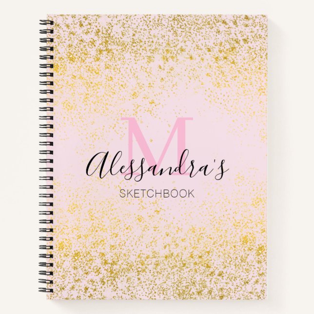 Cuaderno Rubor Pink & Gold Sparkle Monograma Sketchbook (Anverso)