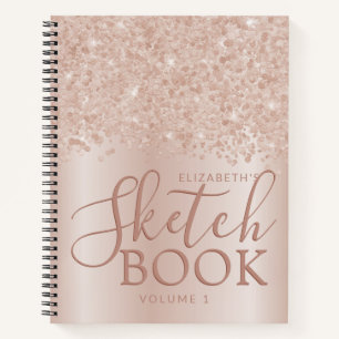 Cuaderno Rubor Pink Rose Gold Custom Name Girly Sketchbook