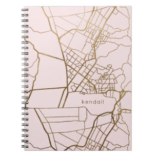 Cuaderno Rubor Pink with Gold Look Map y Name