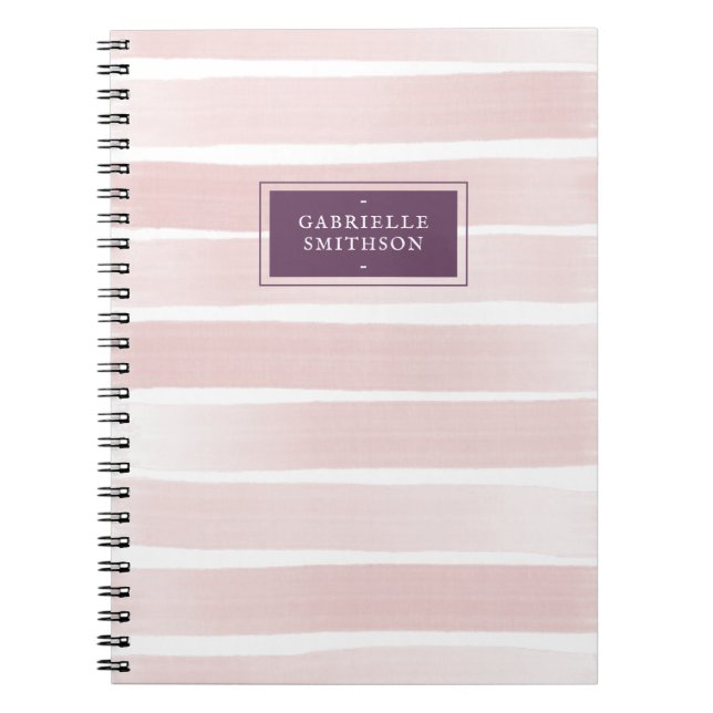 Cuaderno Rubor Rayas rosadas Purple Name Personalizado (Frente)