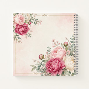 Cuaderno Rubor Romántico y Peonías de Acuarela de Frambuesa