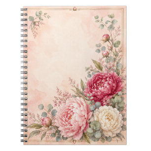 Cuaderno Rubor Romántico y Peonías de Acuarela de Frambuesa